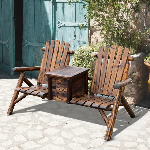 Outsunny Adirondack Double Chair Loveseat with Ice Bucket, Wooden Rustic Outdoor Patio Furniture, Weather-Resistant - product image 2
