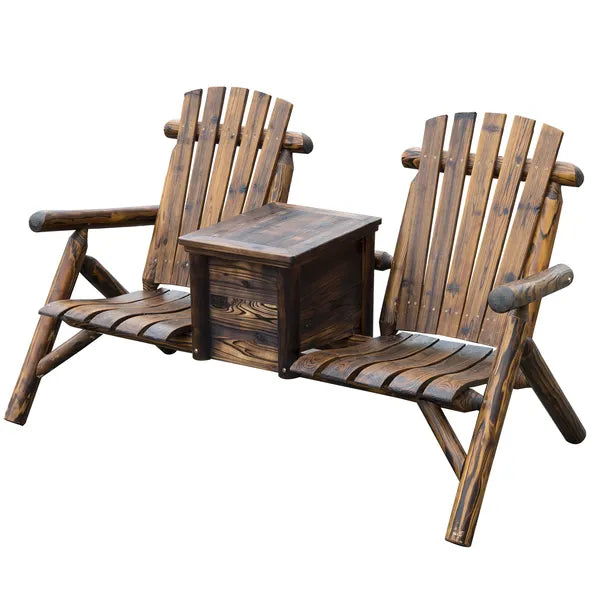 Outsunny Adirondack Double Chair Loveseat with Ice Bucket, Wooden Rustic Outdoor Patio Furniture, Weather-Resistant - product image 11