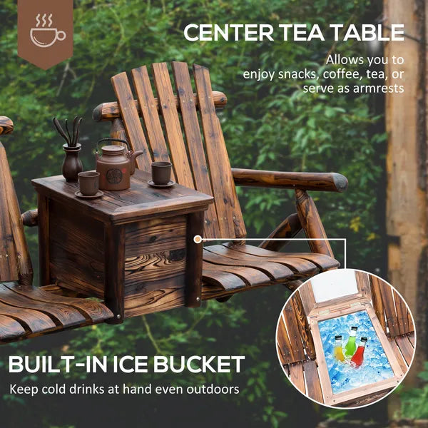 Outsunny Adirondack Double Chair Loveseat with Ice Bucket, Wooden Rustic Outdoor Patio Furniture, Weather-Resistant - product image 5