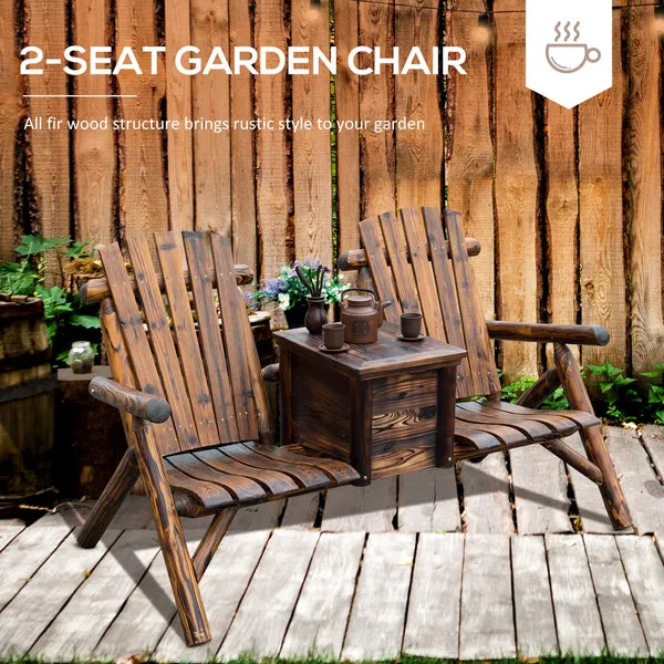 Outsunny Adirondack Double Chair Loveseat with Ice Bucket, Wooden Rustic Outdoor Patio Furniture, Weather-Resistant - product image 4