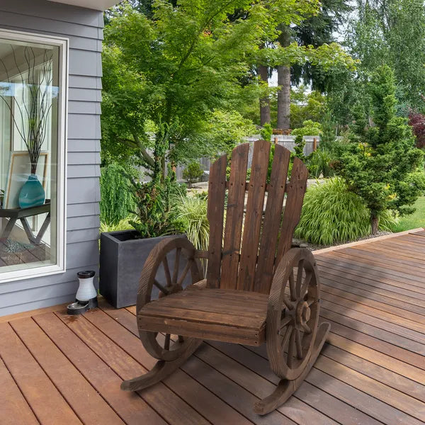 Outsunny Adirondack Rocking Chair, Outdoor Rocker All-Weather Patio Seat with Slatted Design and Oversize Back for Porch, Poolside and Garden, Brown - product image 10