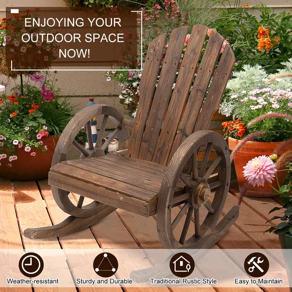 Outsunny Adirondack Rocking Chair, Outdoor Rocker All-Weather Patio Seat with Slatted Design and Oversize Back for Porch, Poolside and Garden, Brown - product image 5