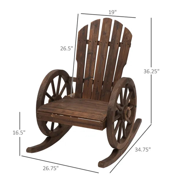 Outsunny Adirondack Rocking Chair, Outdoor Rocker All-Weather Patio Seat with Slatted Design and Oversize Back for Porch, Poolside and Garden, Brown - product image 3
