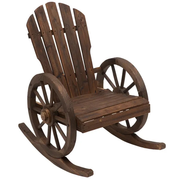 Outsunny Adirondack Rocking Chair, Outdoor Rocker All-Weather Patio Seat with Slatted Design and Oversize Back for Porch, Poolside and Garden, Brown - product image 1