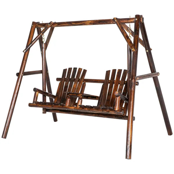 Outsunny Adirondack Swing Chair Outdoor 2-Seat Freestanding Solid Wood with Center Table Carbonized - product image 11