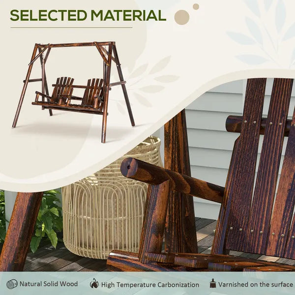 Outsunny Adirondack Swing Chair Outdoor 2-Seat Freestanding Solid Wood with Center Table Carbonized - product image 6