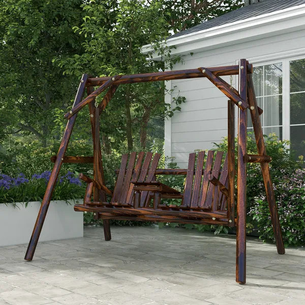 Outsunny Adirondack Swing Chair Outdoor 2-Seat Freestanding Solid Wood with Center Table Carbonized - product image 10
