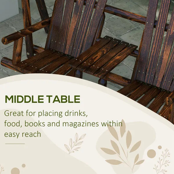 Outsunny Adirondack Swing Chair Outdoor 2-Seat Freestanding Solid Wood with Center Table Carbonized - product image 5