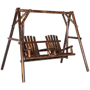 Outsunny Adirondack Swing Chair Outdoor 2-Seat Freestanding Solid Wood with Center Table Carbonized - product image 1