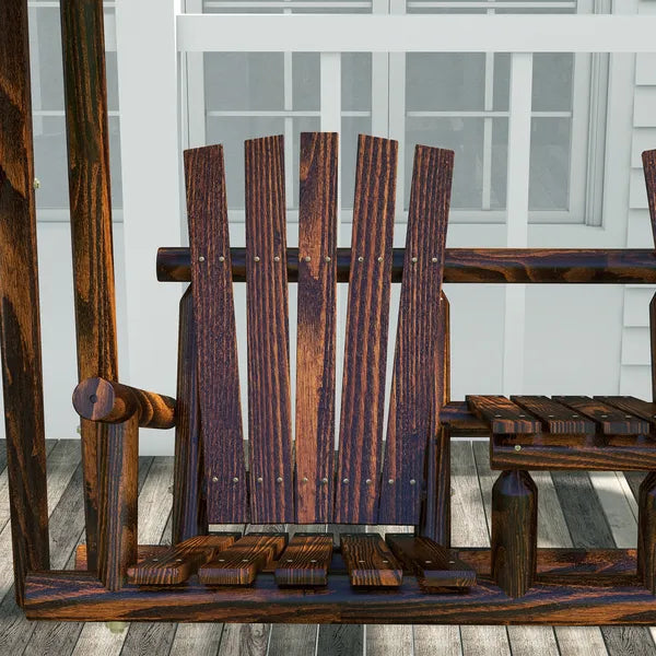 Outsunny Adirondack Swing Chair Outdoor 2-Seat Freestanding Solid Wood with Center Table Carbonized - product image 9