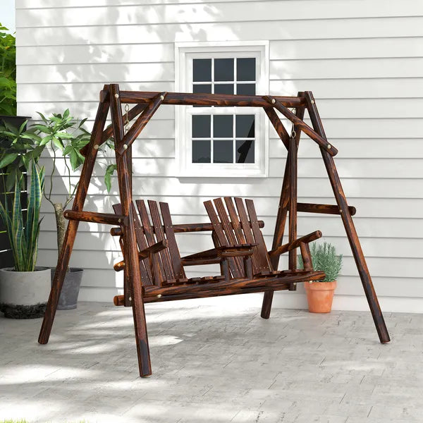 Outsunny Adirondack Swing Chair Outdoor 2-Seat Freestanding Solid Wood with Center Table Carbonized - product image 2