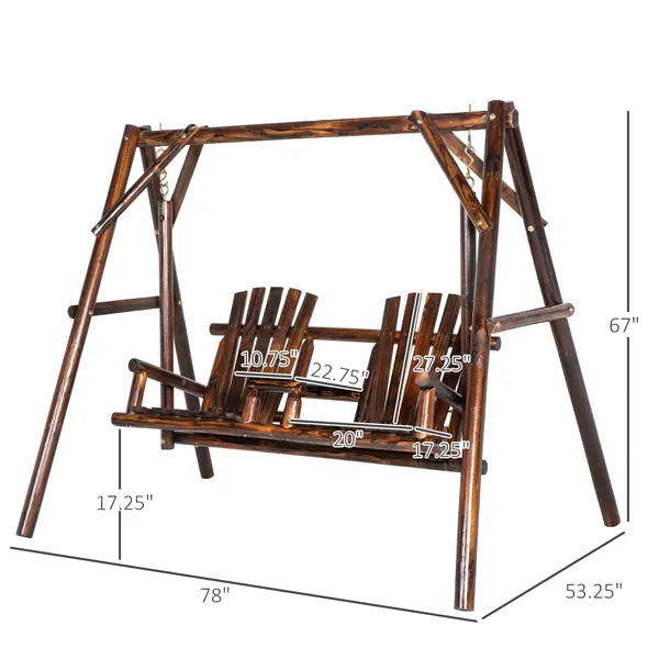 Outsunny Adirondack Swing Chair Outdoor 2-Seat Freestanding Solid Wood with Center Table Carbonized - product image 3