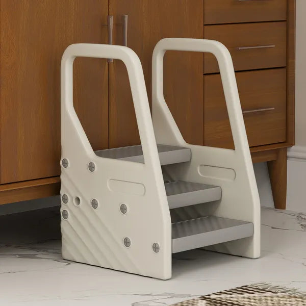 Qaba Adjustable 3 Step Toddler Tower with Handles, Non-slip Surface and Foot Pads, Gray - product image 9