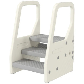 Qaba Adjustable 3 Step Toddler Tower with Handles, Non-slip Surface and Foot Pads, Gray - product image 1