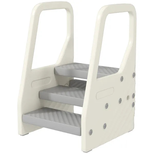 Qaba Adjustable 3 Step Toddler Tower with Handles, Non-slip Surface and Foot Pads, Gray - product image 1