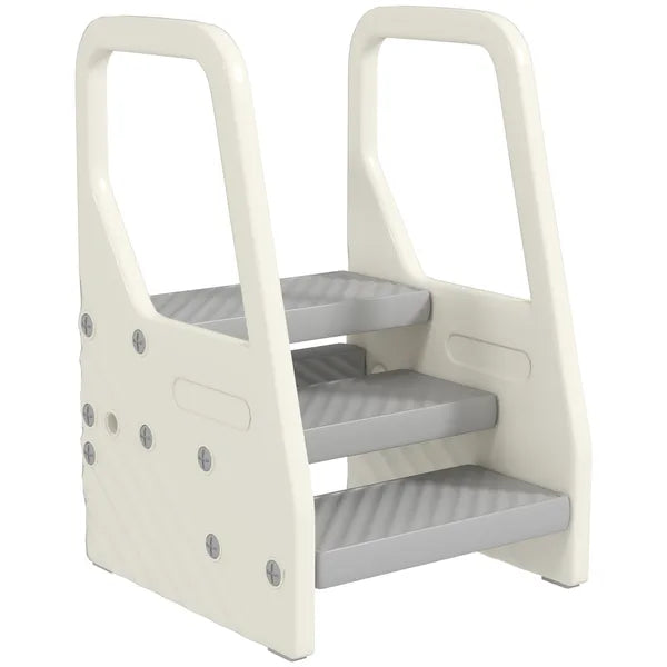 Qaba Adjustable 3 Step Toddler Tower with Handles, Non-slip Surface and Foot Pads, Gray - product image 11