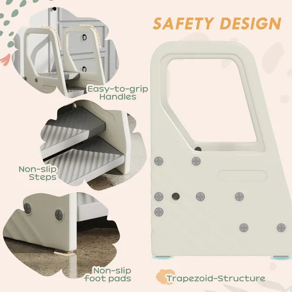Qaba Adjustable 3 Step Toddler Tower with Handles, Non-slip Surface and Foot Pads, Gray - product image 6
