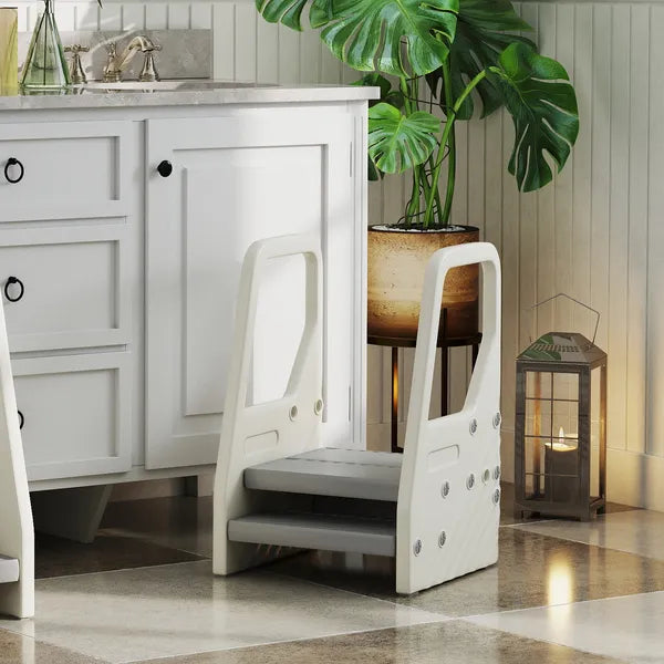 Qaba Adjustable 3 Step Toddler Tower with Handles, Non-slip Surface and Foot Pads, Gray - product image 8