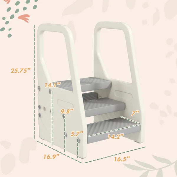 Qaba Adjustable 3 Step Toddler Tower with Handles, Non-slip Surface and Foot Pads, Gray - product image 3