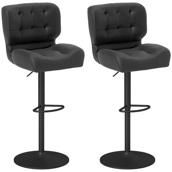 HOMCOM Adjustable Bar Height Stools Set of 2, Thick Padded Cushion and Metal Footrest for Home Bar, Black - product image 1
