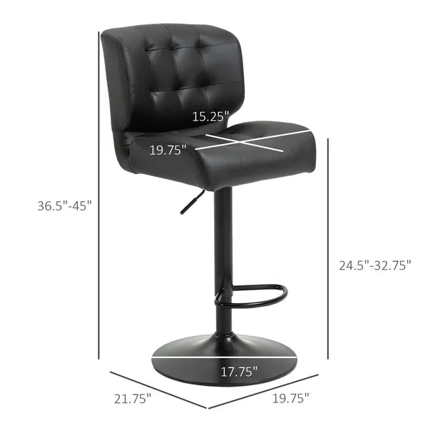 HOMCOM Adjustable Bar Height Stools Set of 2, Thick Padded Cushion and Metal Footrest for Home Bar, Black - product image 3