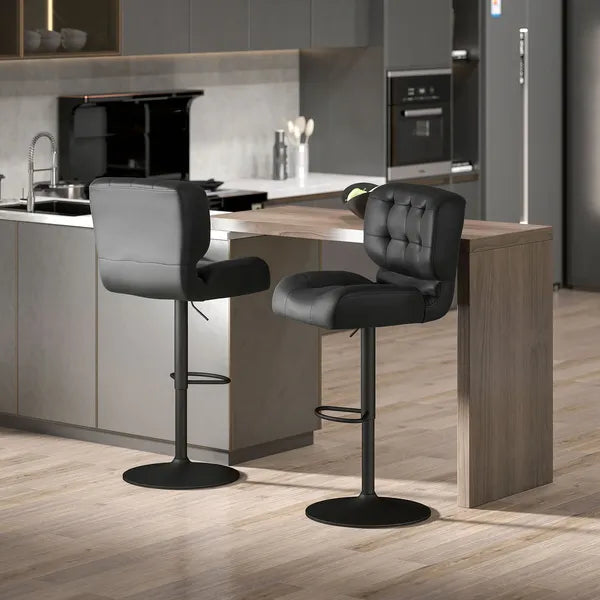 HOMCOM Adjustable Bar Height Stools Set of 2, Thick Padded Cushion and Metal Footrest for Home Bar, Black - product image 2