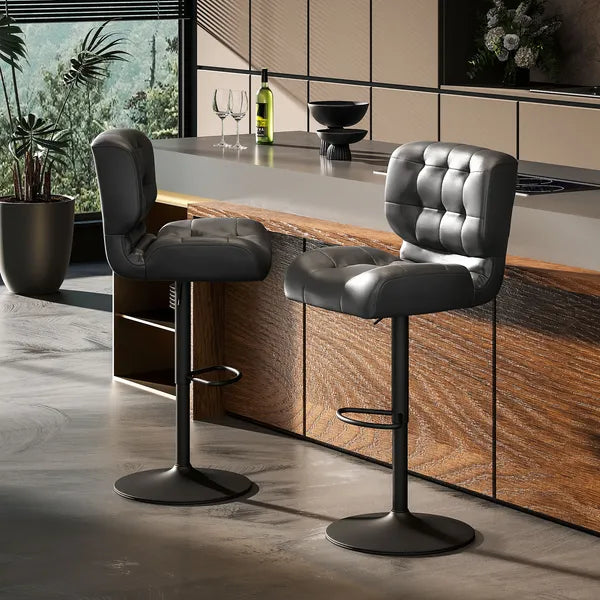 HOMCOM Adjustable Bar Height Stools Set of 2, Thick Padded Cushion and Metal Footrest for Home Bar, Black - product image 7