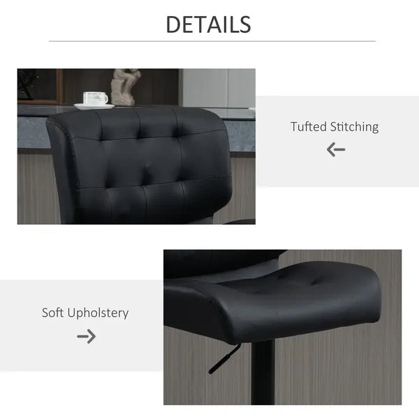 HOMCOM Adjustable Bar Height Stools Set of 2, Thick Padded Cushion and Metal Footrest for Home Bar, Black - product image 5
