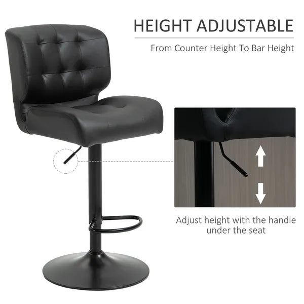 HOMCOM Adjustable Bar Height Stools Set of 2, Thick Padded Cushion and Metal Footrest for Home Bar, Black - product image 4