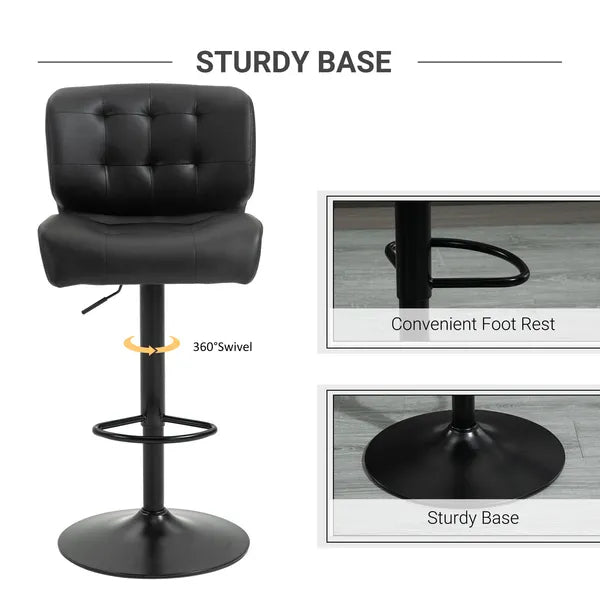 HOMCOM Adjustable Bar Height Stools Set of 2, Thick Padded Cushion and Metal Footrest for Home Bar, Black - product image 6