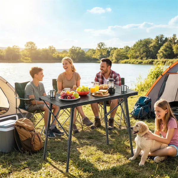 Outsunny Adjustable Height Folding Picnic Table with Removable Plates, Aluminum Camping Table, Black - product image 2