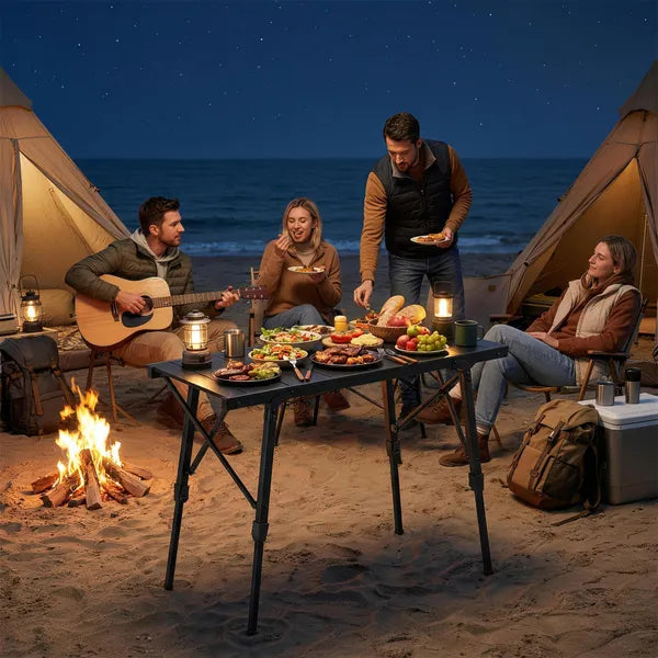 Outsunny Adjustable Height Folding Picnic Table with Removable Plates, Aluminum Camping Table, Black - product image 9