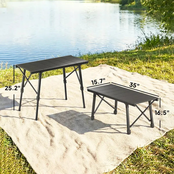 Outsunny Adjustable Height Folding Picnic Table with Removable Plates, Aluminum Camping Table, Black - product image 3