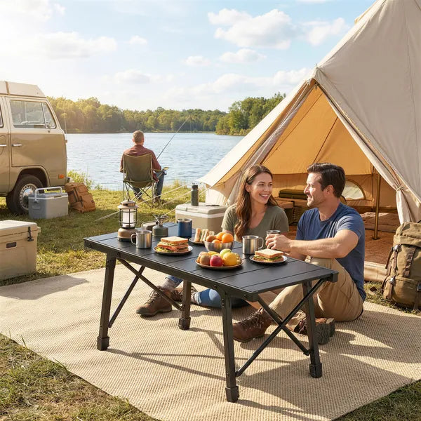 Outsunny Adjustable Height Folding Picnic Table with Removable Plates, Aluminum Camping Table, Black - product image 8
