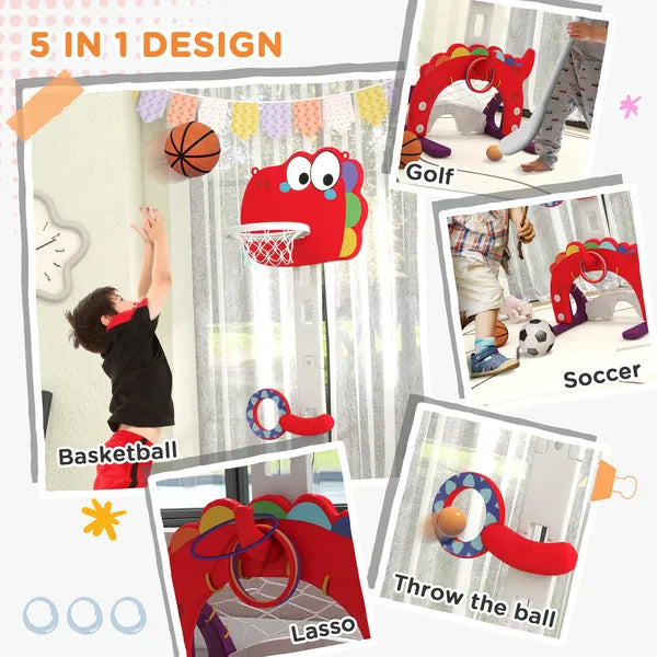 Adjustable Height Kids Basketball Hoop, 4.4-5 ft, 5-in-1 Design for Indoor Use, Red - product image 5