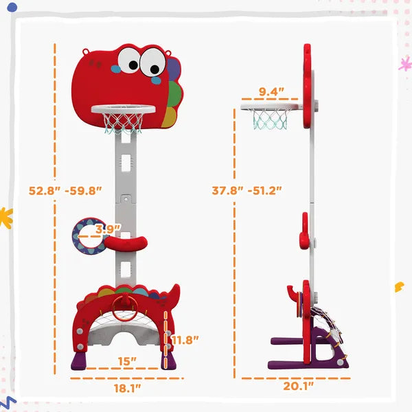 Adjustable Height Kids Basketball Hoop, 4.4-5 ft, 5-in-1 Design for Indoor Use, Red - product image 3