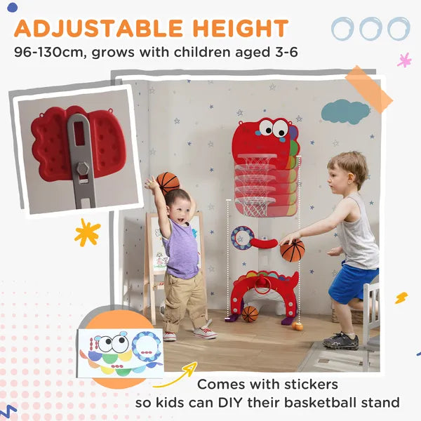 Adjustable Height Kids Basketball Hoop, 4.4-5 ft, 5-in-1 Design for Indoor Use, Red - product image 6