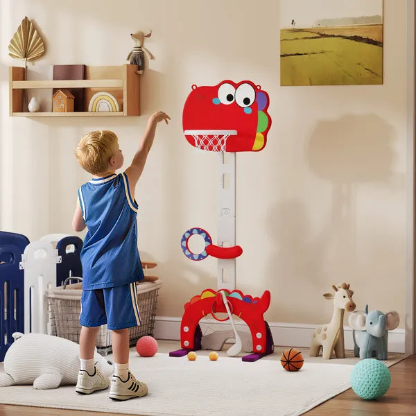 Adjustable Height Kids Basketball Hoop, 4.4-5 ft, 5-in-1 Design for Indoor Use, Red - product image 2