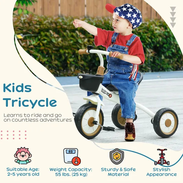 Adjustable Kids Tricycle for Toddlers 2-5 Years with Basket Bell White Comfortable Handlebar Grips - product image 4