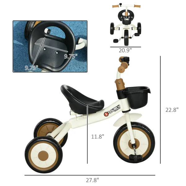 Adjustable Kids Tricycle for Toddlers 2-5 Years with Basket Bell White Comfortable Handlebar Grips - product image 3