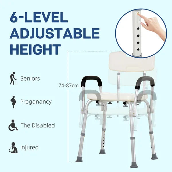HOMCOM Adjustable Shower Chair with Armrests Suction Feet and 300 lb Capacity White - product image 6
