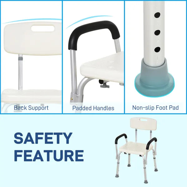 HOMCOM Adjustable Shower Chair with Armrests Suction Feet and 300 lb Capacity White - product image 5