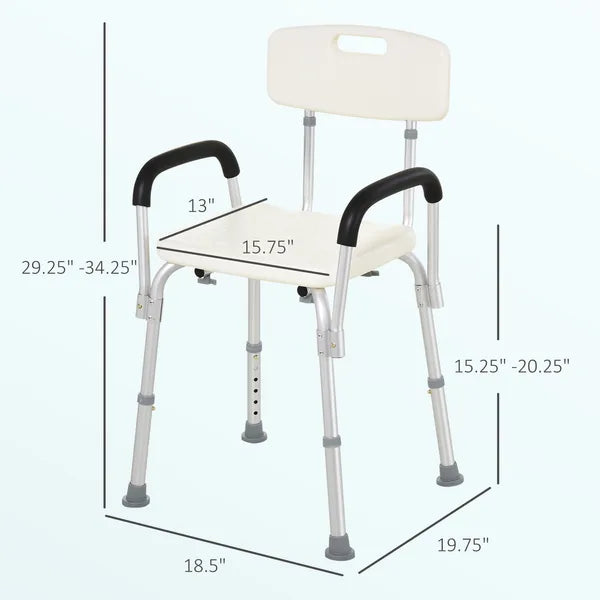 HOMCOM Adjustable Shower Chair with Armrests Suction Feet and 300 lb Capacity White - product image 3