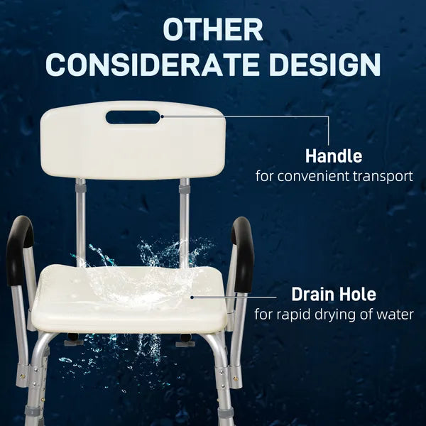 HOMCOM Adjustable Shower Chair with Armrests Suction Feet and 300 lb Capacity White - product image 8