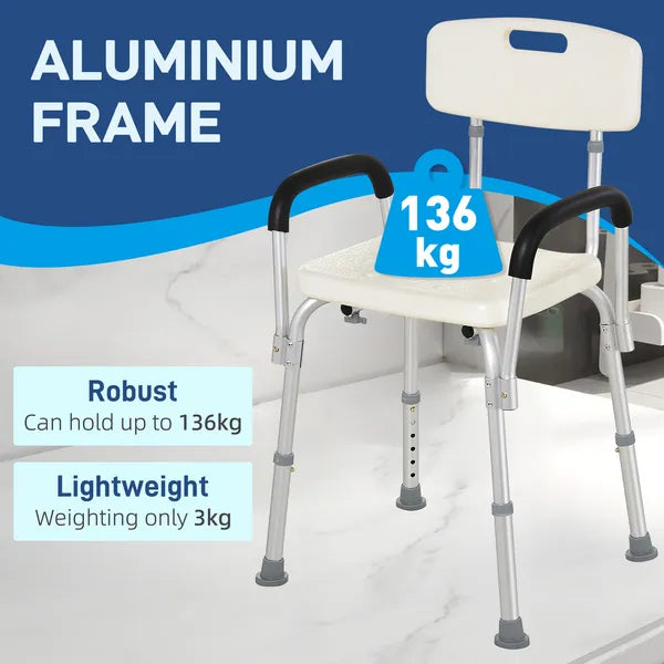 HOMCOM Adjustable Shower Chair with Armrests Suction Feet and 300 lb Capacity White - product image 4