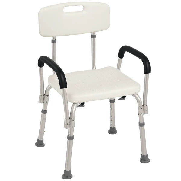 HOMCOM Adjustable Shower Chair with Armrests Suction Feet and 300 lb Capacity White - product image 1