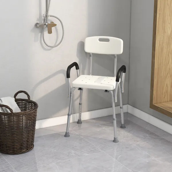 HOMCOM Adjustable Shower Chair with Armrests Suction Feet and 300 lb Capacity White - product image 2
