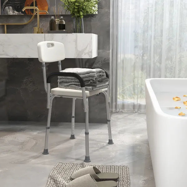 HOMCOM Adjustable Shower Chair with Armrests Suction Feet and 300 lb Capacity White - product image 10