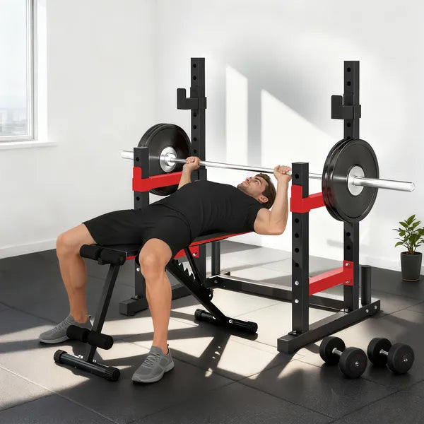 Soozier Adjustable Squat Rack, 660lbs Multi-Functional Bench Press Rack for Weight Lifting Home Gym Strength Training, Red - product image 10