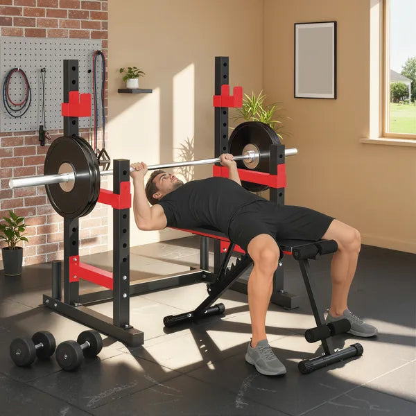 Soozier Adjustable Squat Rack, 660lbs Multi-Functional Bench Press Rack for Weight Lifting Home Gym Strength Training, Red - product image 8